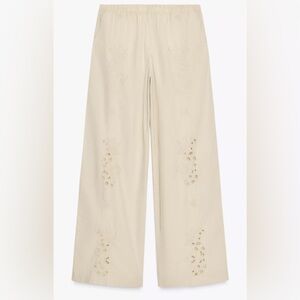 Zara Cream Wide-Leg Embroidered Pants